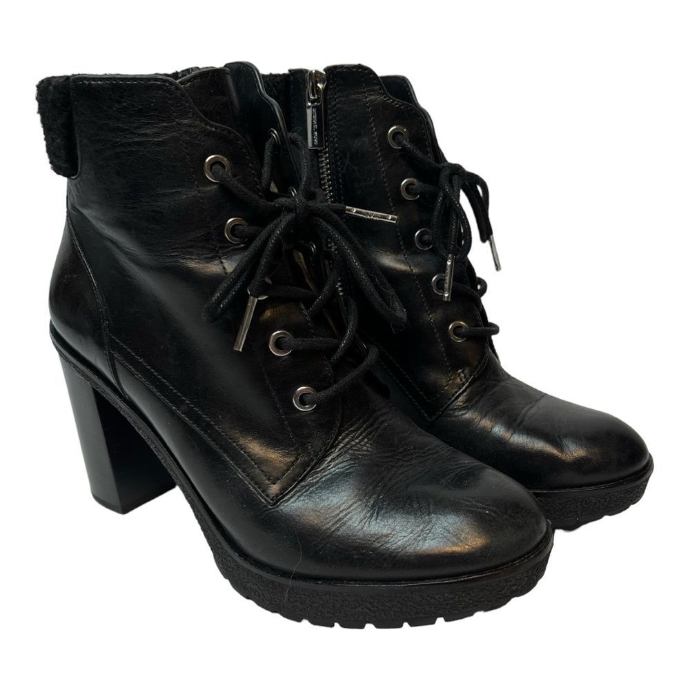 Michael Kors Woman’s Kim Lace Up Bootie Leather, Black, Size 7.5